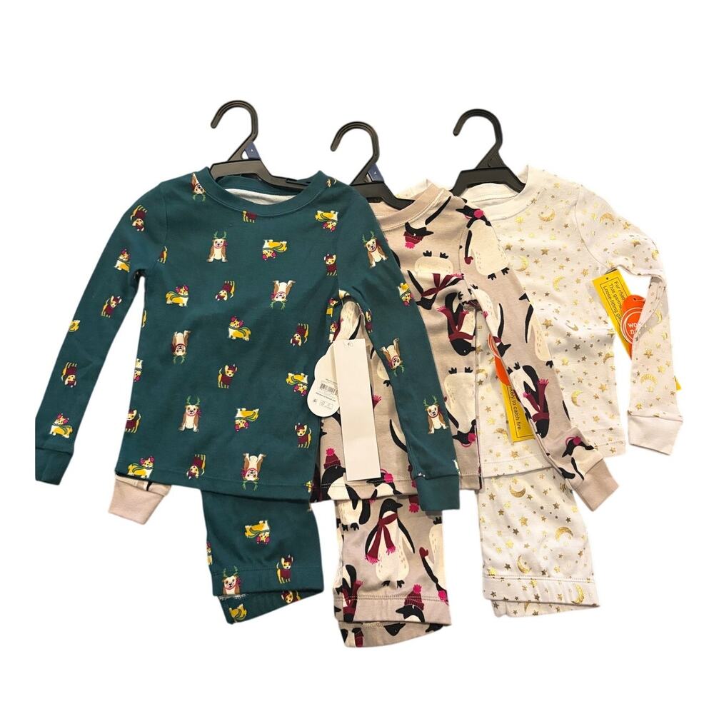 Wonder Nation Girls Pajama Set Lot Size 4 Holiday Christmas Sleepwear 3 Sets NEW